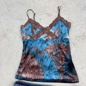 Original Glamor Y2K Tank Womens XS / Lace Brown Blue Velvet Sequins Bratz Boho